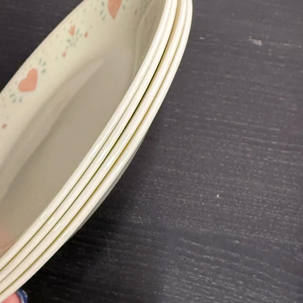 Corelle Forever Yours Pink and Blue Dinnerware Set with Heart Design set of 4